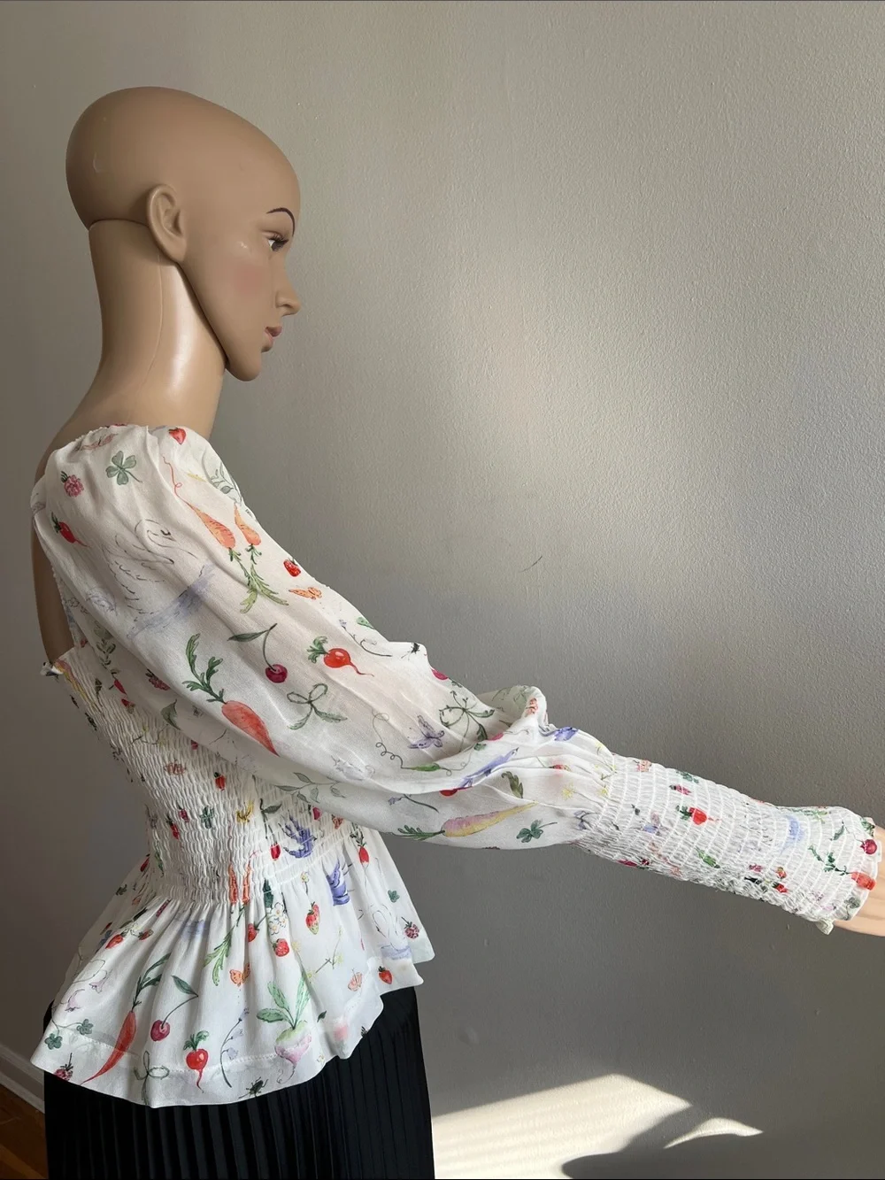 Hill House Long Sleeve Smocked Peplum Top Blouse Size S